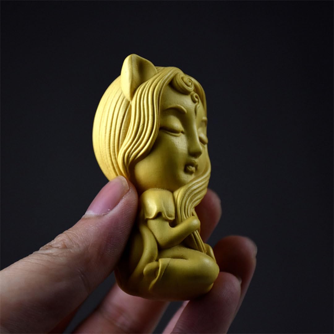 Amazon.co.jp: 木彫りの置物【九尾の狐の美女】高さ8cm 柘植（ツゲ